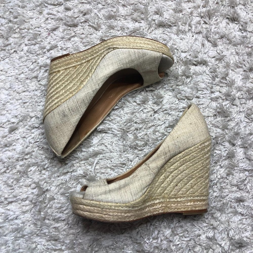 Coach Shoes Beige Wedge High Heels Cork Peep Toe